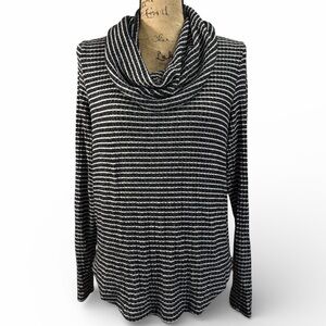 Lucky Brand Black & White Striped Cowl Neck Lightweight Sweater EC size XSmall